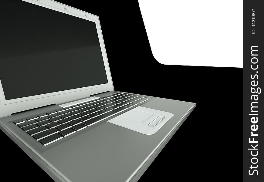 3d laptop computer on black and white background. 3d laptop computer on black and white background
