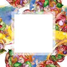Fast Food Itallian Pizza In A Watercolor Style Set. Watercolour Hand Drawn Background. Frame Border Ornament Square. Stock Image Fast Food Itallian Pizza In A Watercolor Style Set. Watercolour Hand Drawn Background. Frame Border Ornament Square. Stock Image