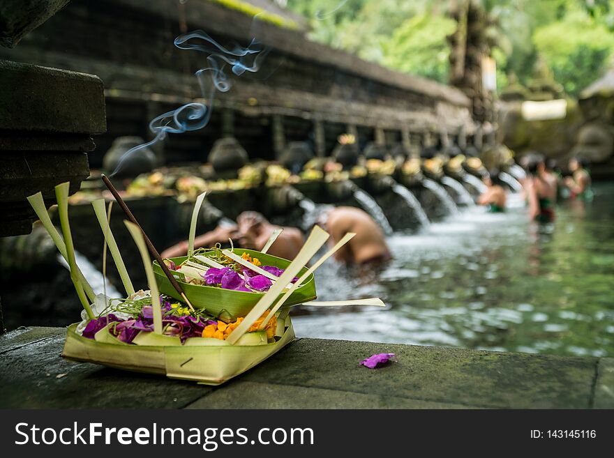 The holy spring water of Pura Tirta Empul temple in Bali, Indonesia