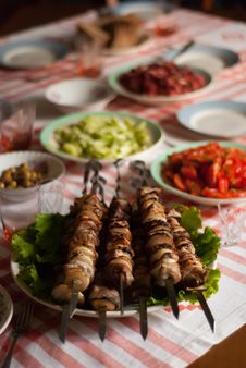 Shashlik On The Table Stock Image Shashlik On The Table Stock Image