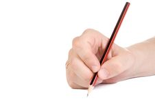 Hand And Red Pencil Royalty Free Stock Photo