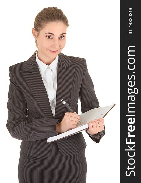 Portrait of woman in business clothing with documents. Portrait of woman in business clothing with documents