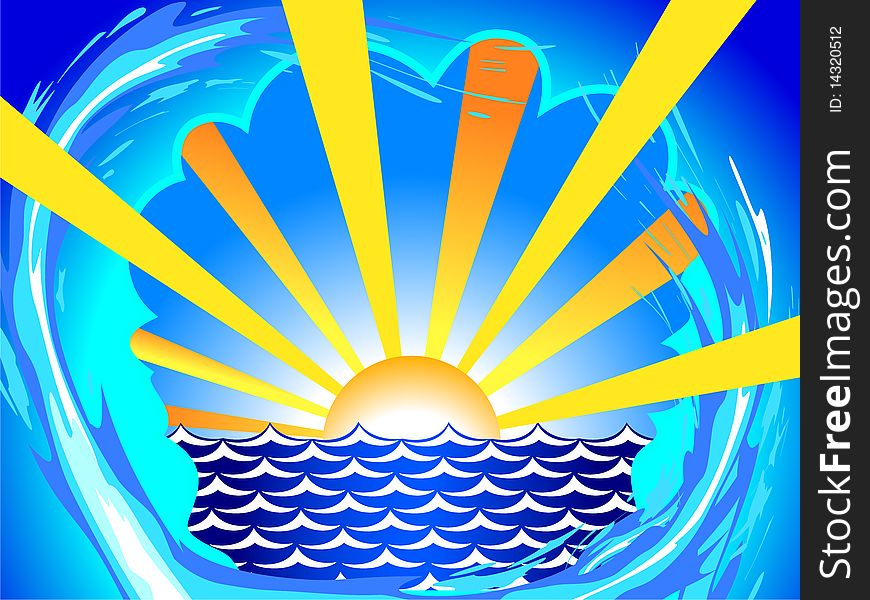 Abstract sunny background with rays and waves