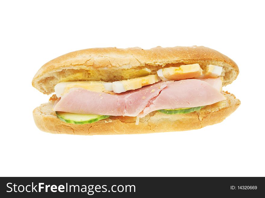 Ham egg and salad roll isolated on white. Ham egg and salad roll isolated on white