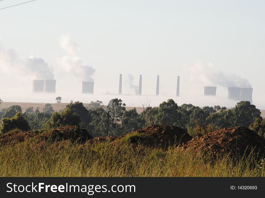 Power Station draped in mist. Power Station draped in mist