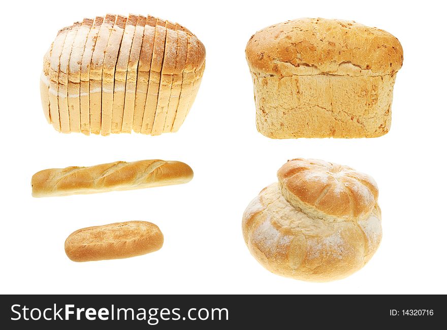 Collection of bread loaves and rolls. Collection of bread loaves and rolls