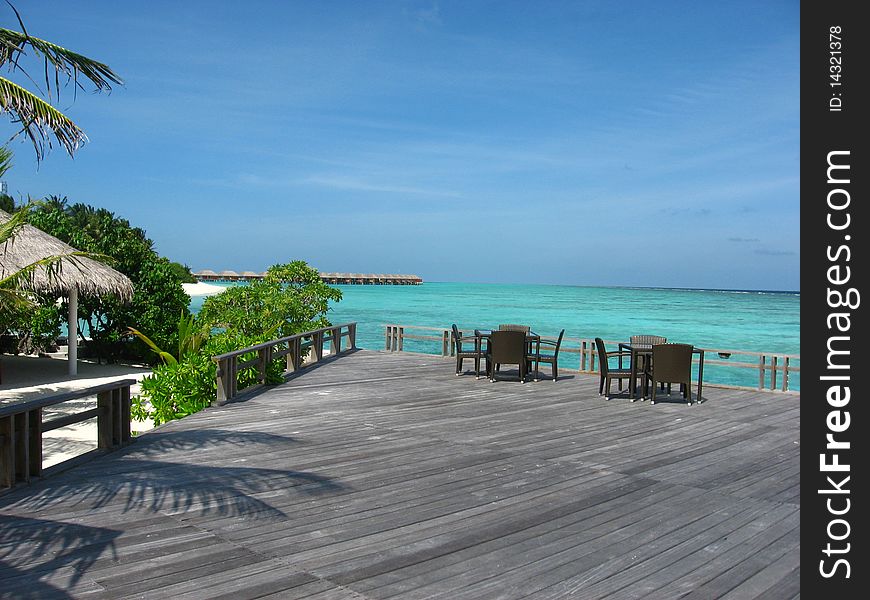 Beach restaurant on the island.