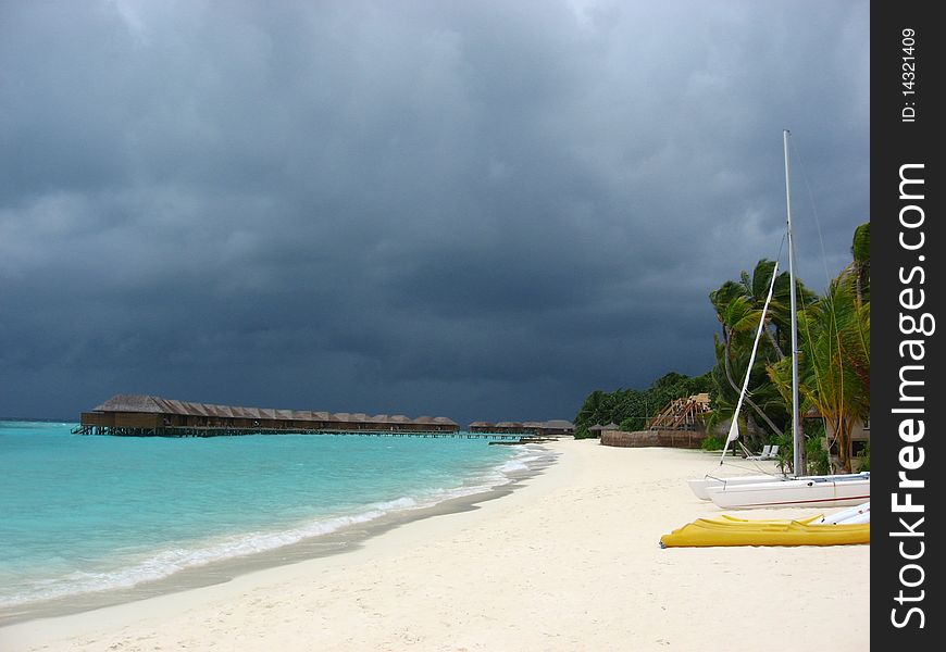 Thunderstorm near a paradise island.