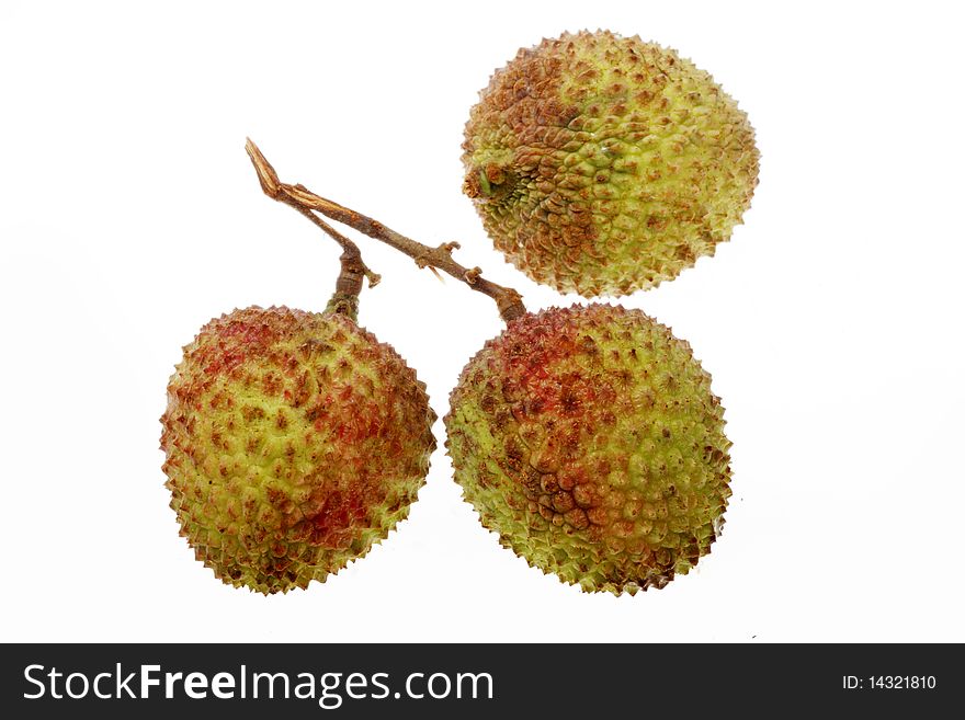 Fresh litchi isolated on white. Produced fruit in southern China.