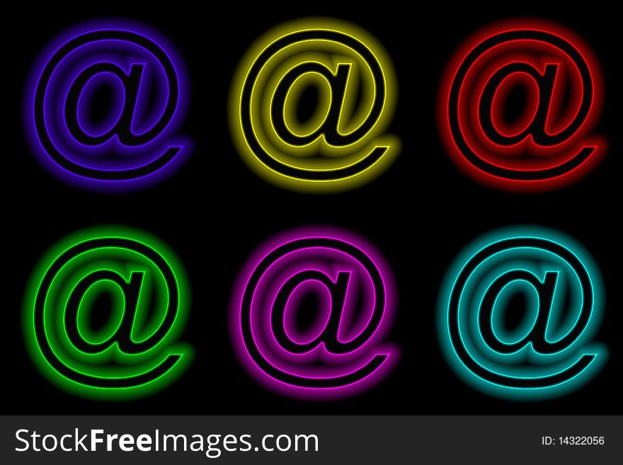 Neon style. six icons placed on a black background. Neon style. six icons placed on a black background
