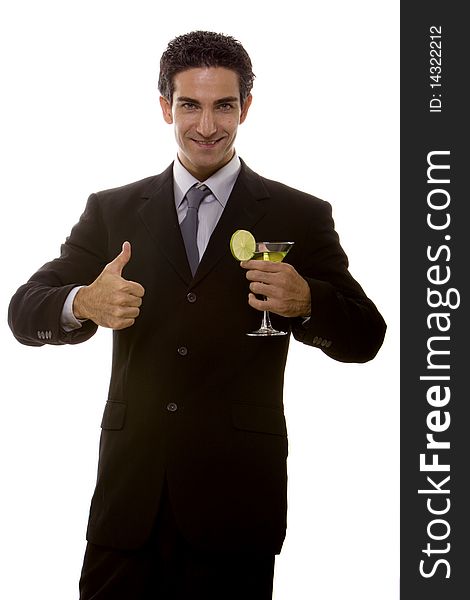 Successful businessman doing a thumbs up hand gesture