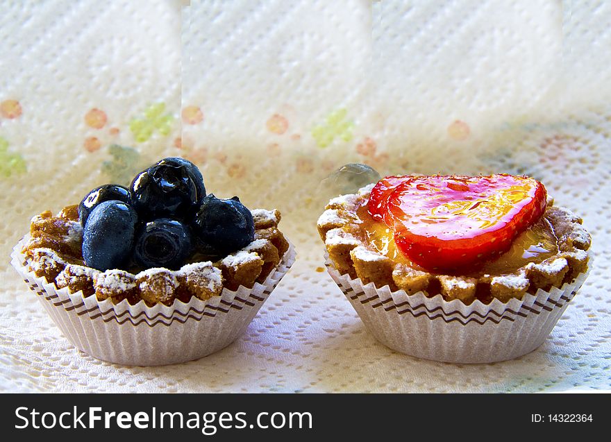 Pastries pastry with blueberries and strawberries