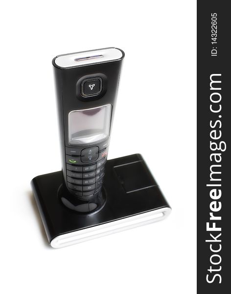 Black DECT telephone isolated on white background