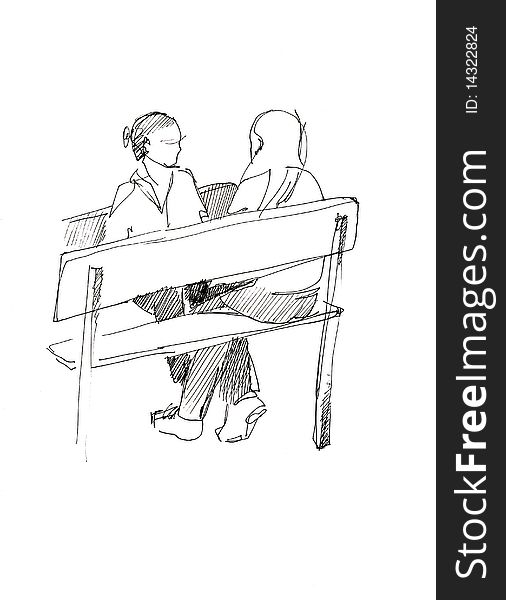 Image of two girls sittings on a bench. Image of two girls sittings on a bench