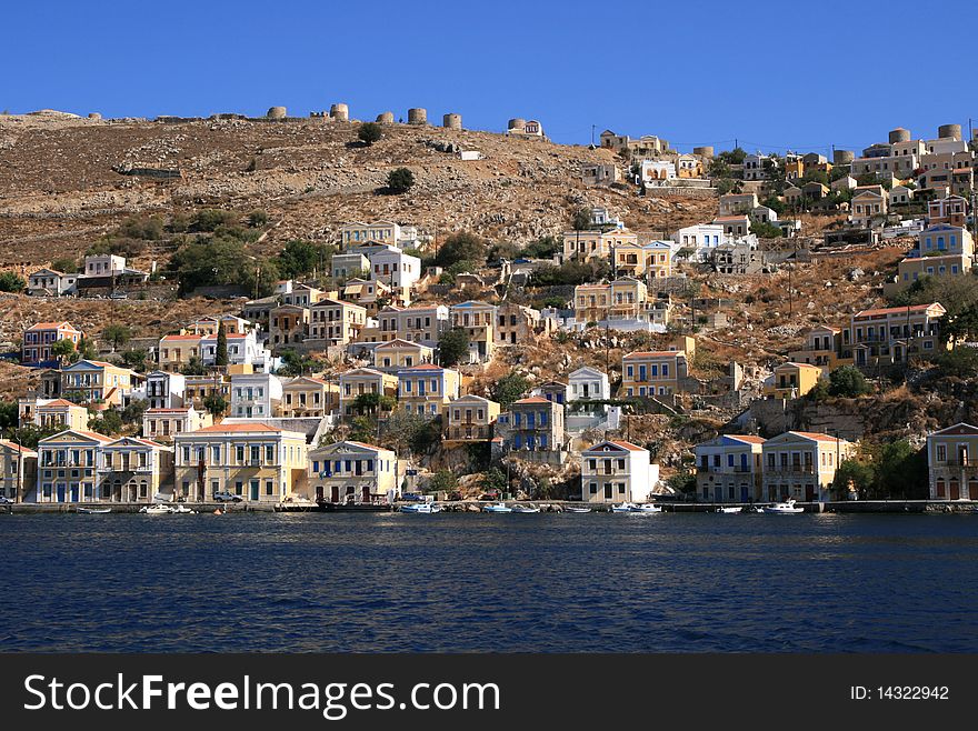 View on island Symi from water