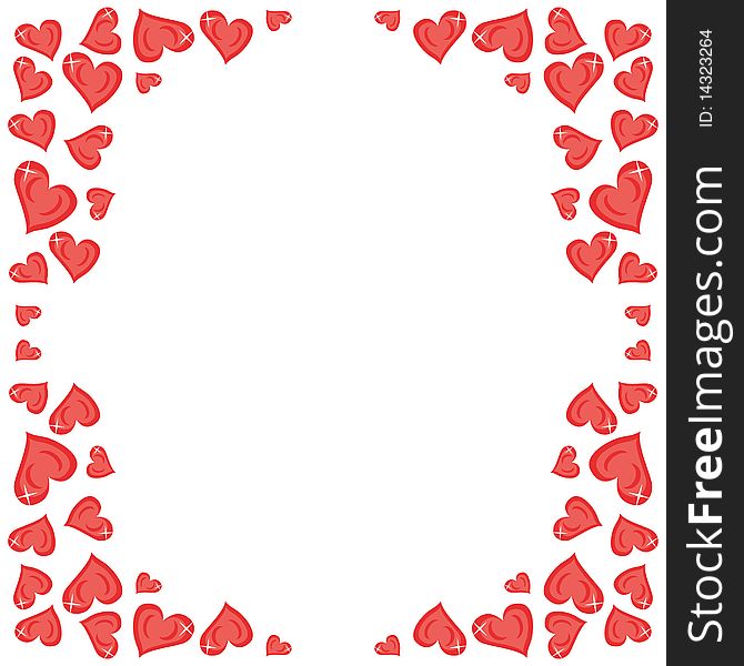 Frame with hearts on white background