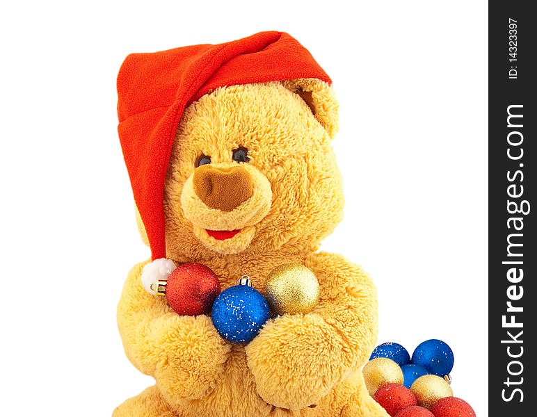 Toy bear in a Christmas cap