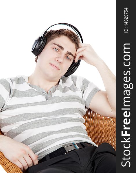 Relaxing man with headphones isolated on white. Relaxing man with headphones isolated on white