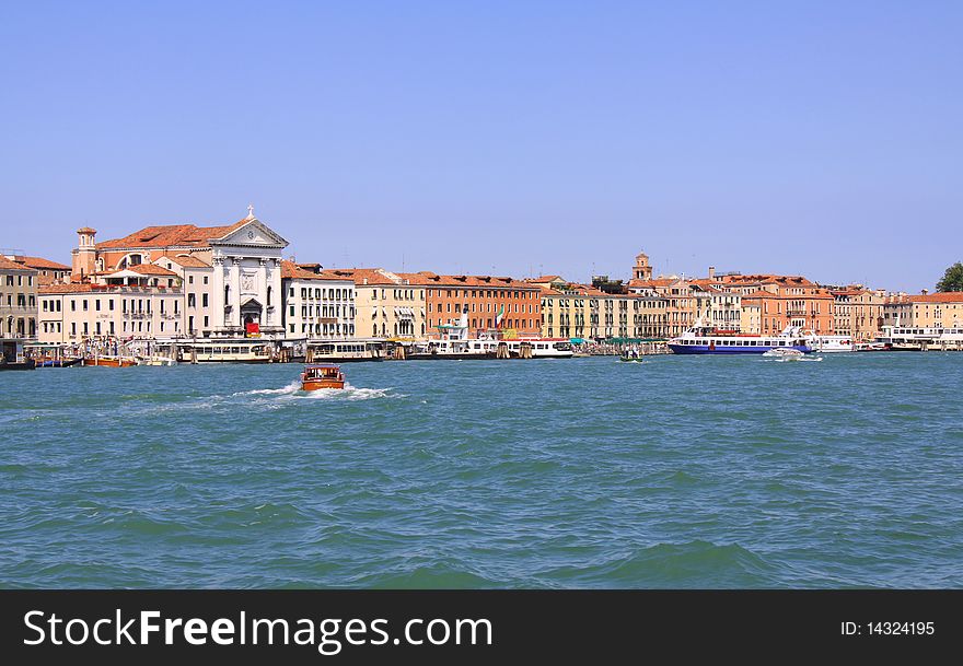 Beautiful Venice view from the seaside in sunny weather