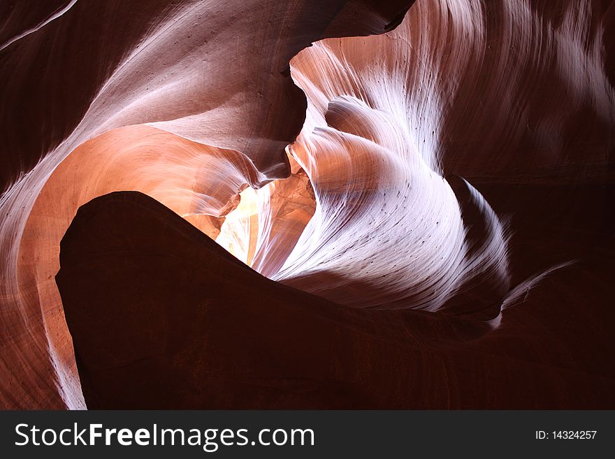 View of rock and light pattern in Antelope Canyon near Page, Arizona. View of rock and light pattern in Antelope Canyon near Page, Arizona.