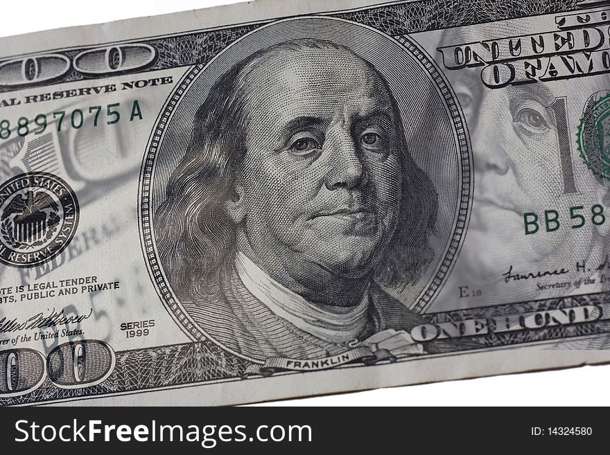 Abstract image of hundred dollars bil. Two faces of Benjamin Franklin in different angles. Abstract image of hundred dollars bil. Two faces of Benjamin Franklin in different angles
