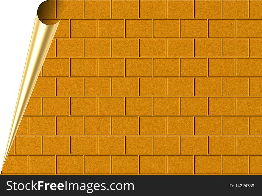 Brick wall - piece of paper with corner curl for background or template use