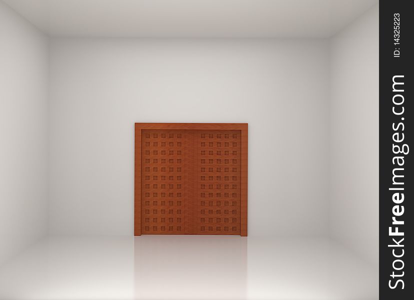 Inside a room with wooden door - 3d illustration