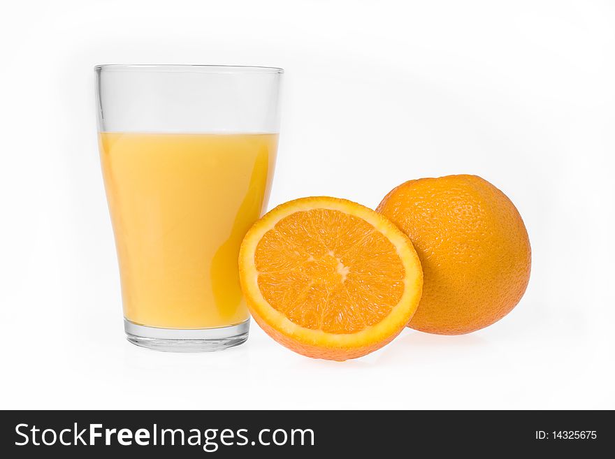 Orange juice and slice isolated on white
