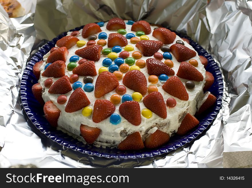 Strawberry cake on a dish