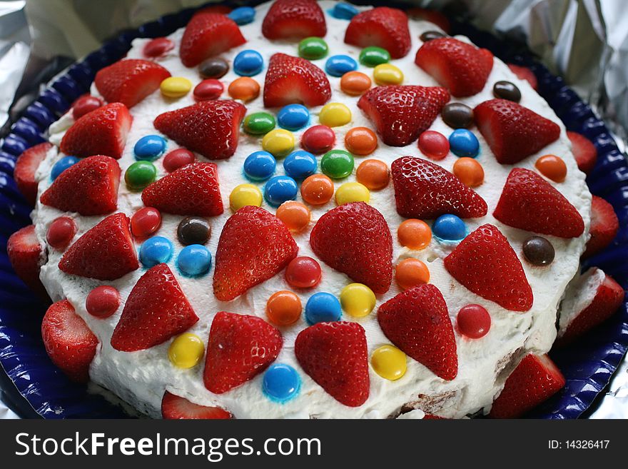 Strawberry cake on a dish