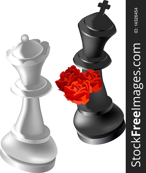 Vector chess, king offer roses to queen. Vector chess, king offer roses to queen