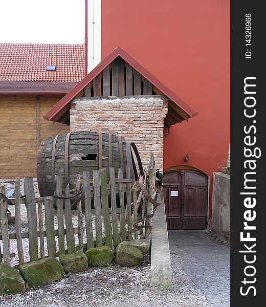 Vinatage village backyard with fence in Czech village. Vinatage village backyard with fence in Czech village.