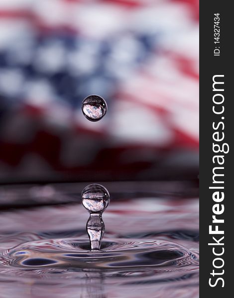 Water Drop In Front On US Flag