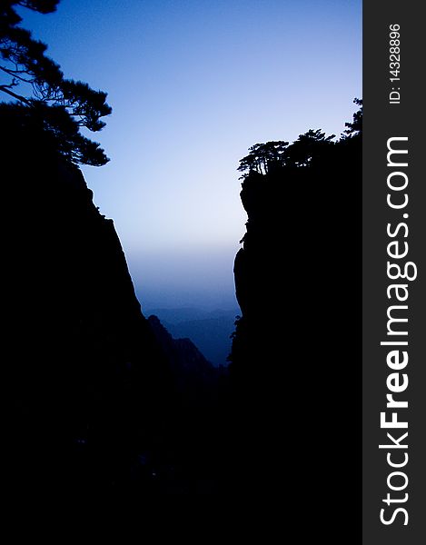 Huangshan and pine silhouette