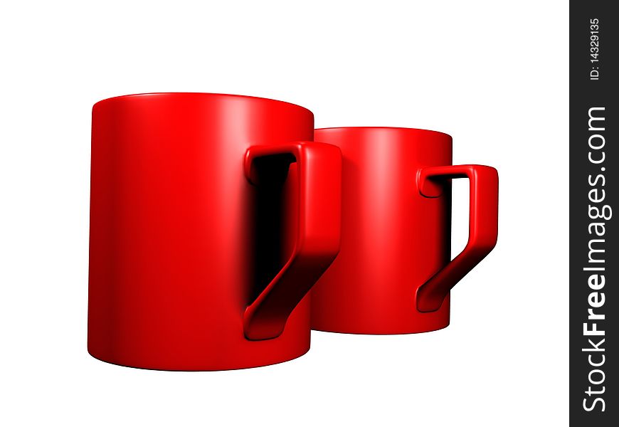 Two red empty cups on a white background. Two red empty cups on a white background