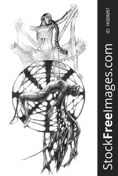 In this Puppeteer's worship of a trinity of vertebrae, lust, and contortion, Creation and Destruction hang in the belly of your dream catcher. The spine, the lifeline triumphs. In this Puppeteer's worship of a trinity of vertebrae, lust, and contortion, Creation and Destruction hang in the belly of your dream catcher. The spine, the lifeline triumphs.