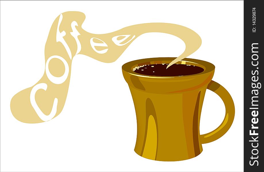 Golden cup of hot coffee. Golden cup of hot coffee