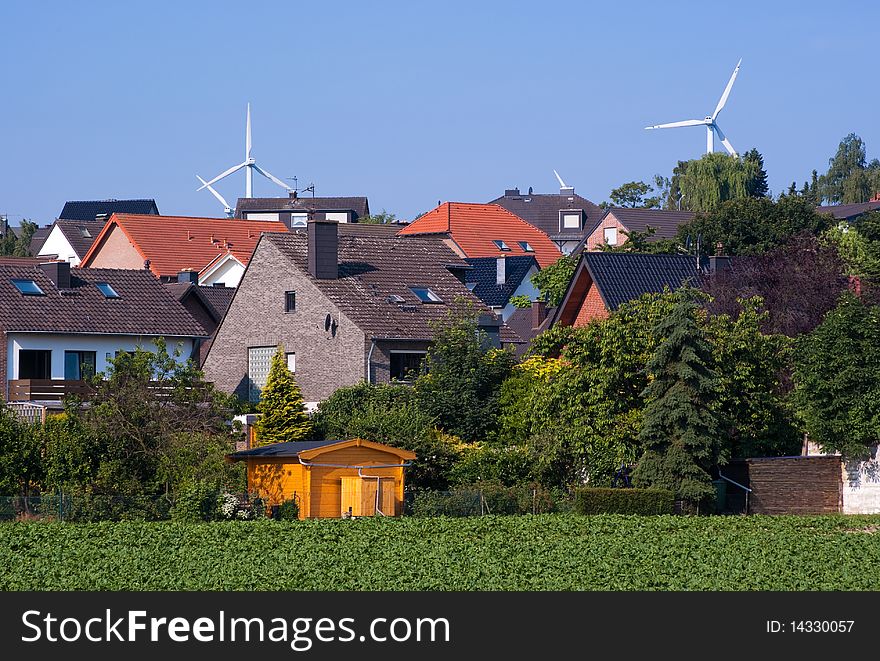 Small town and windmill generators in Germany