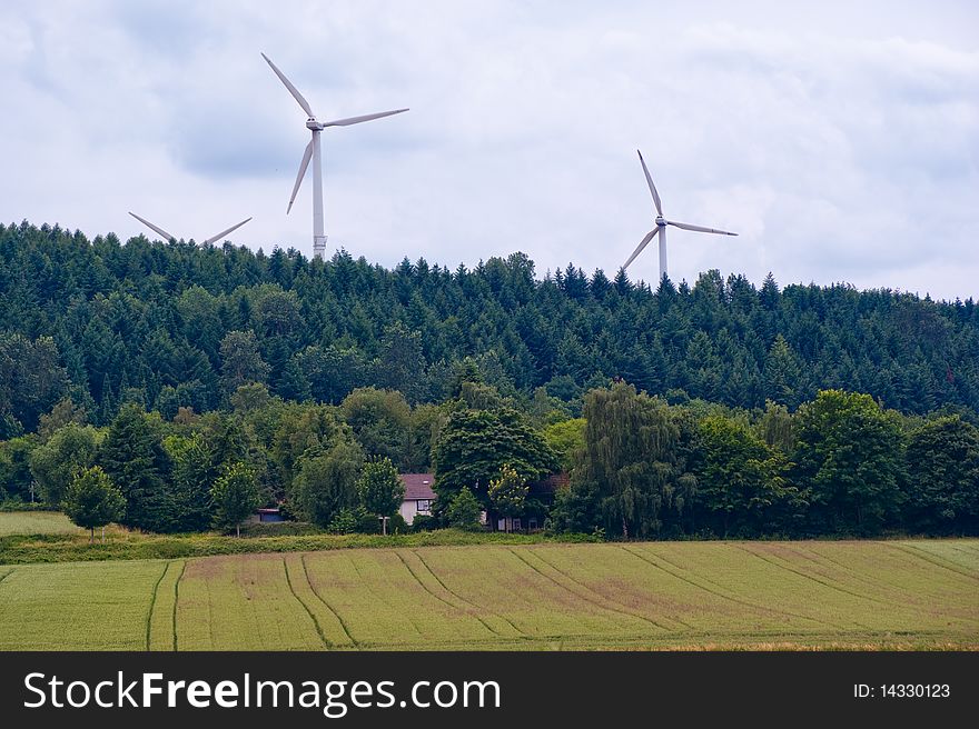 Wind turbines on the hill in Germany. Wind turbines on the hill in Germany