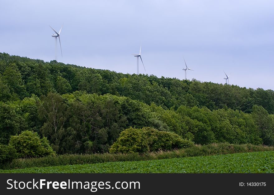 Wind turbines on the hill in Germany. Wind turbines on the hill in Germany