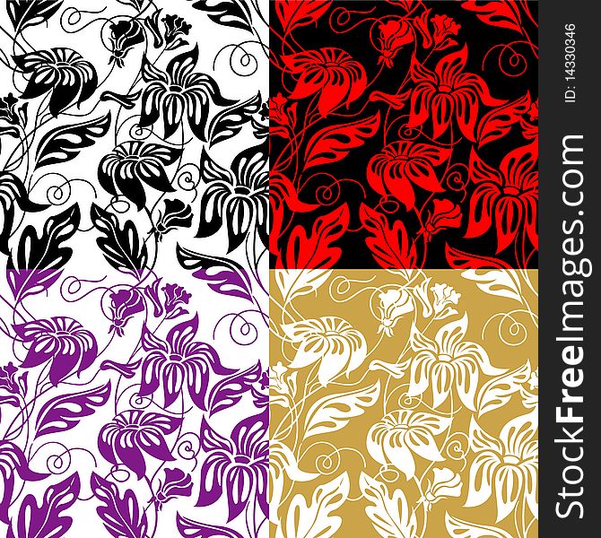 Vector floral seamless (4 color variants)