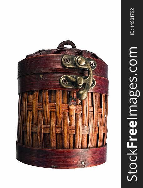 A barrel basket with latch and handle. A barrel basket with latch and handle