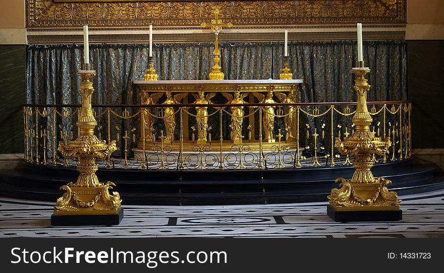 Altar and candlesticks.