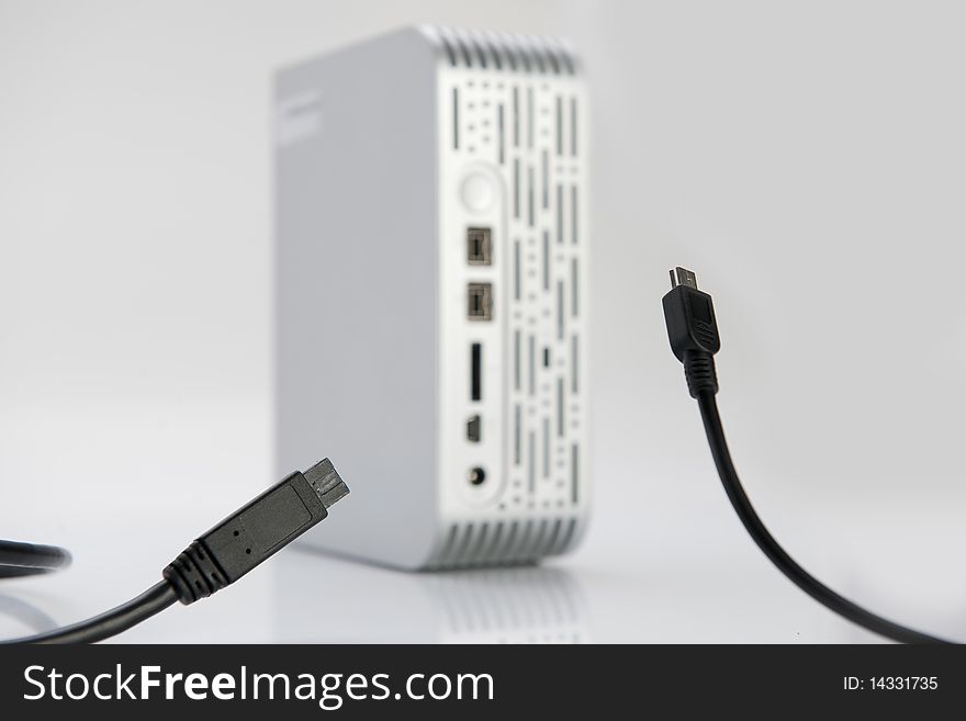 External Hard Drive that can be connected to the PC/Mac by USB or firewire, selective focus