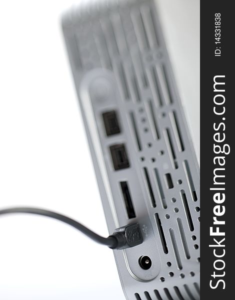 External Hard Drive that can be connected to the PC/Mac by USB or firewire, selective focus