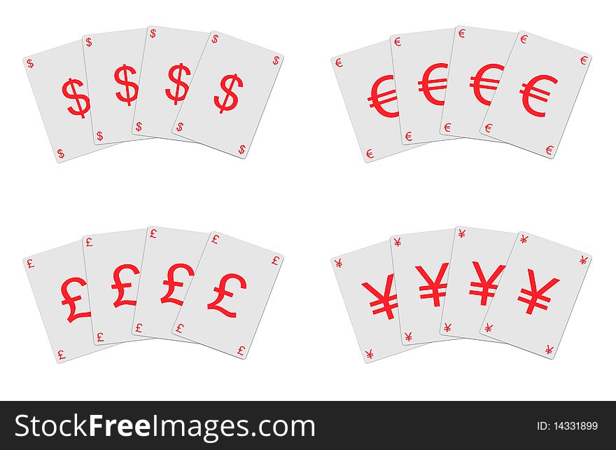 3D cards  with currency symbols. 3D cards  with currency symbols