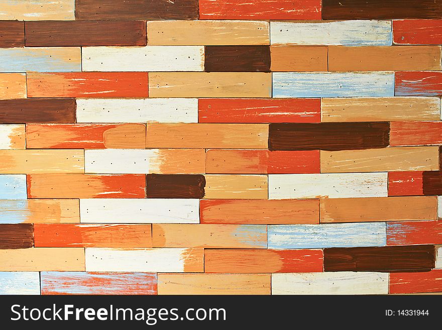 Colorful wooden brick wall for decoration
