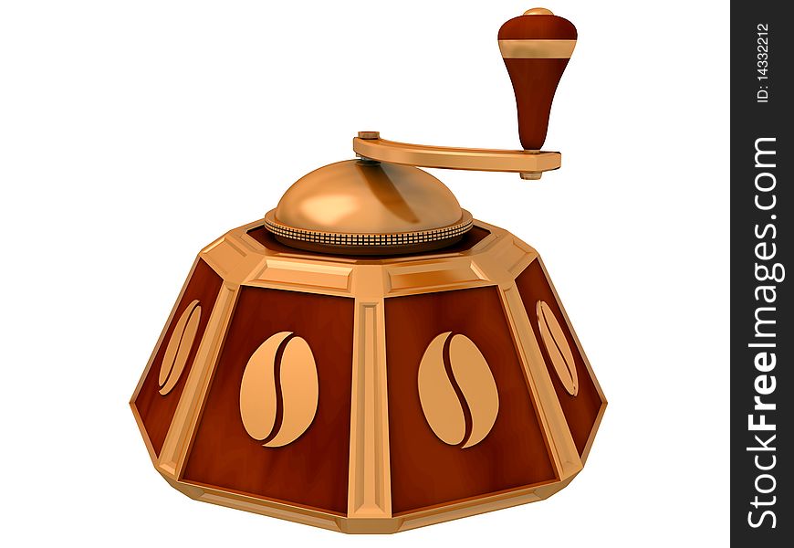 Ancient coffee grinder for crushing isolated on a white background