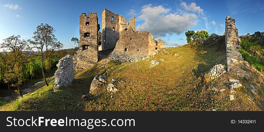 Ruin of the Castle Hrusov.
Panoramic view. Ruin of the Castle Hrusov.
Panoramic view