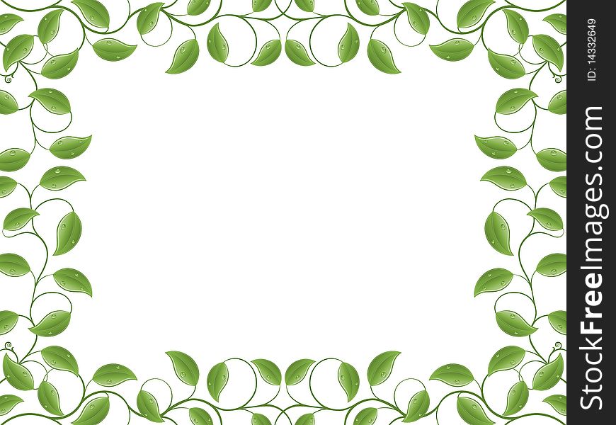 Floral frame with a green leaves. Vector illustration.